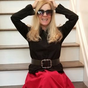 Agnes B. Vintage Black Ruffled, Zip Front Blouse, Size 8, $69